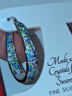 Swarovski Silver-Plated Hoop Earrings with Multicolor Crystals Sofia James NWT